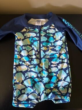 RuggedRash Navy Blue Fish Print Kids Long Sleeve Swim Rashguard